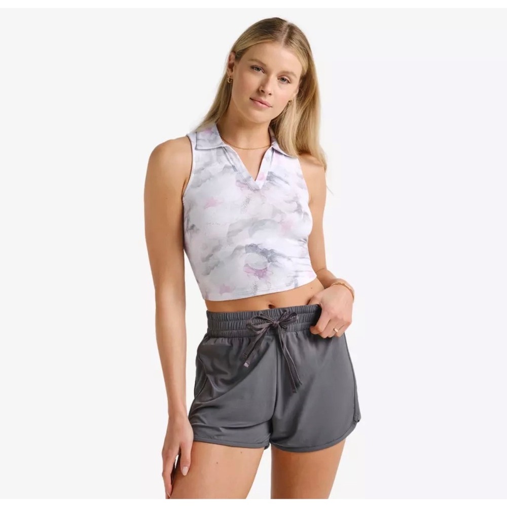 TravisMathew Womens Sleeveless Golf Polo Shirt Abstract Floral Pink White Small